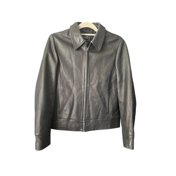 Vintage Y2K GAP Black Leather Moto Jacket Women’s Size Medium - Picture 2 of 7